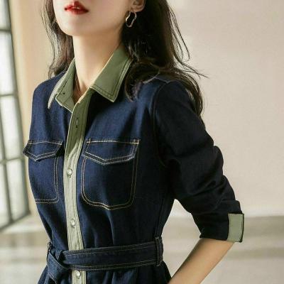 ĐẦM JEAN DENIM DÁNG XÒE PHỐI CỔ TAY LỠ - J.16